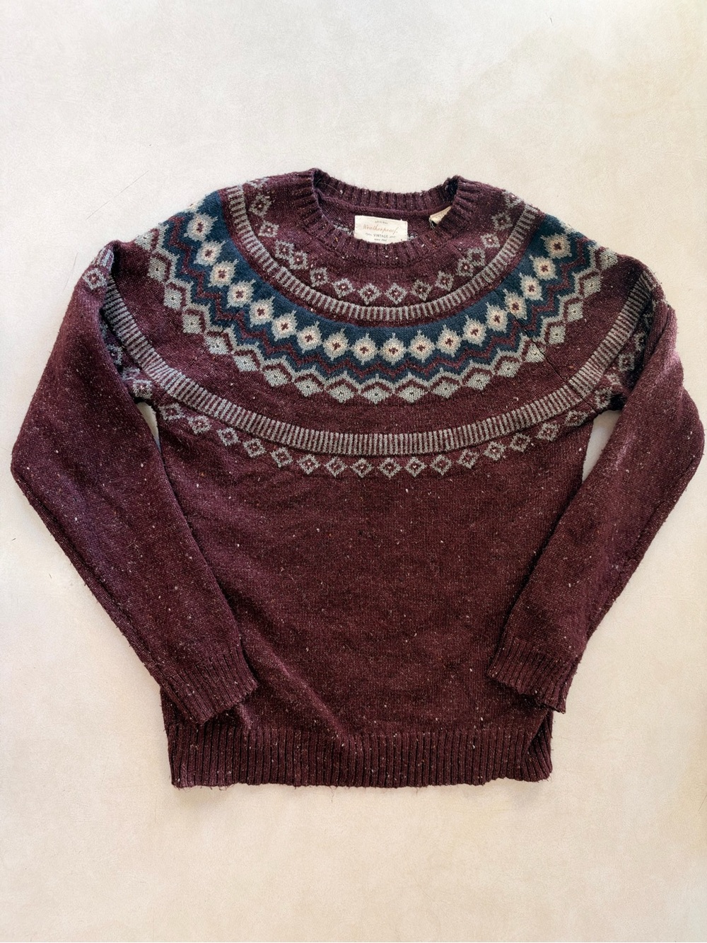 Fair Isle Crewneck Sweater in Burgundy